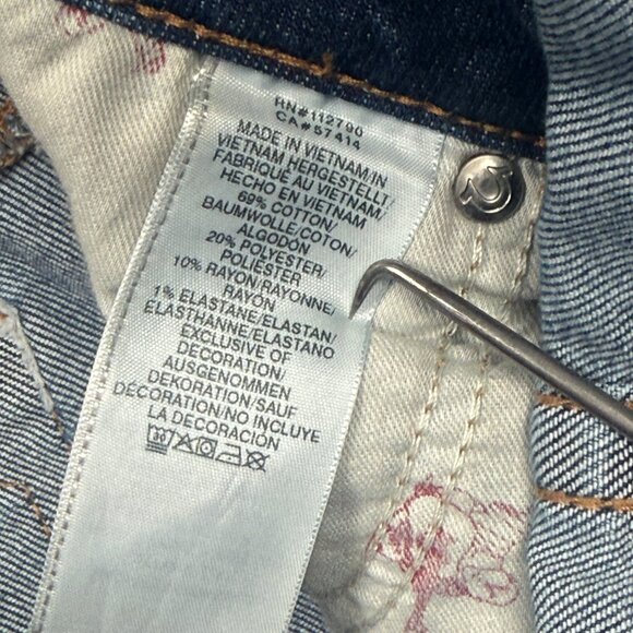 Y2K True Religion Skinny Overalls Blue Denim Cotton Blend Size M Medium - Picture 8 of 9